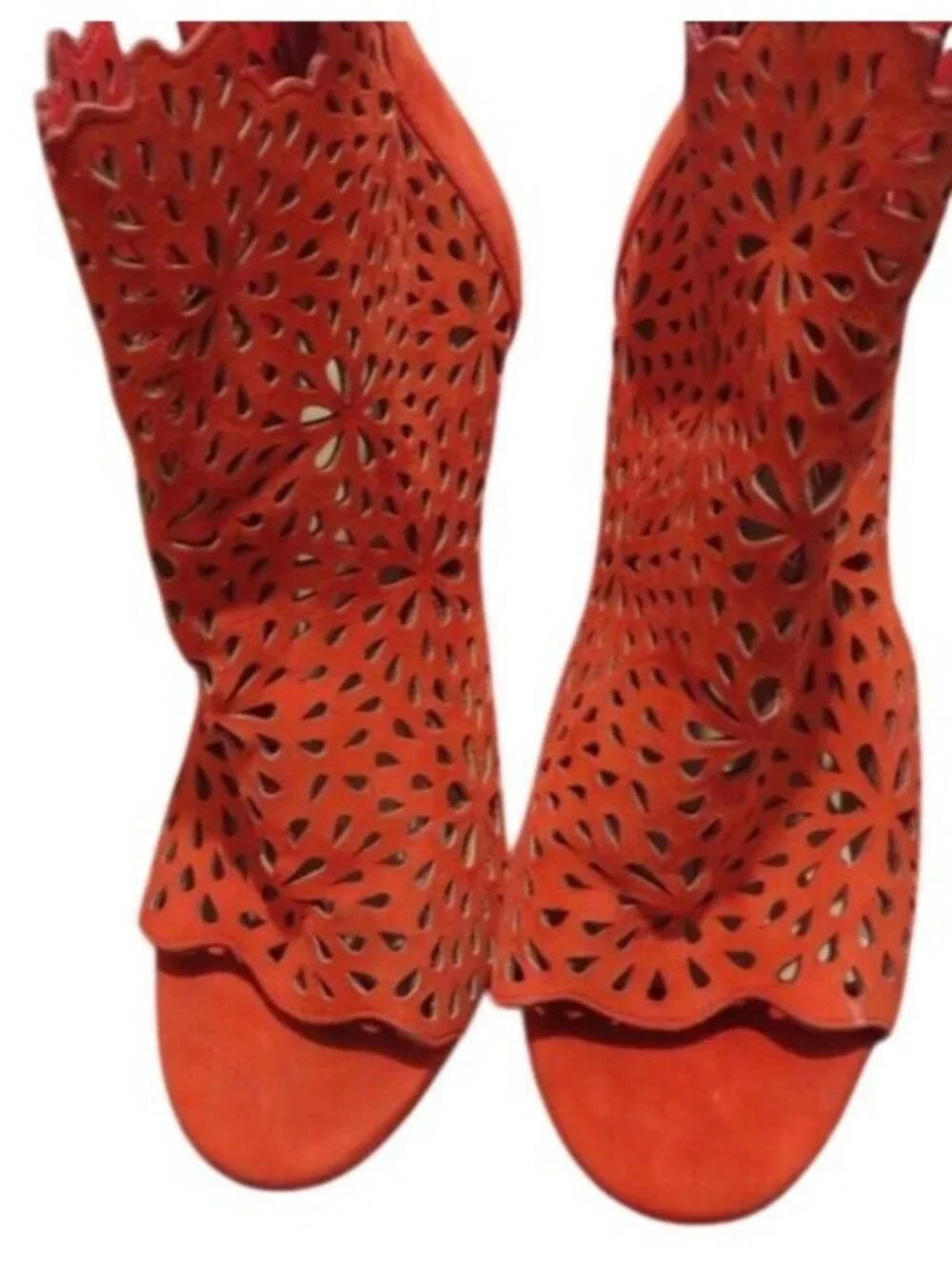 Aldo Ralidien Red Vegan Leather perforated peep toe booties heeled ankle boots