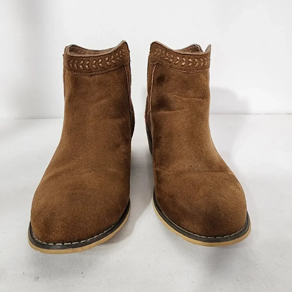 Tiara Los Angeles Womens Embroidered Floral Topa Ankle Boots 8.5M Camel Suede