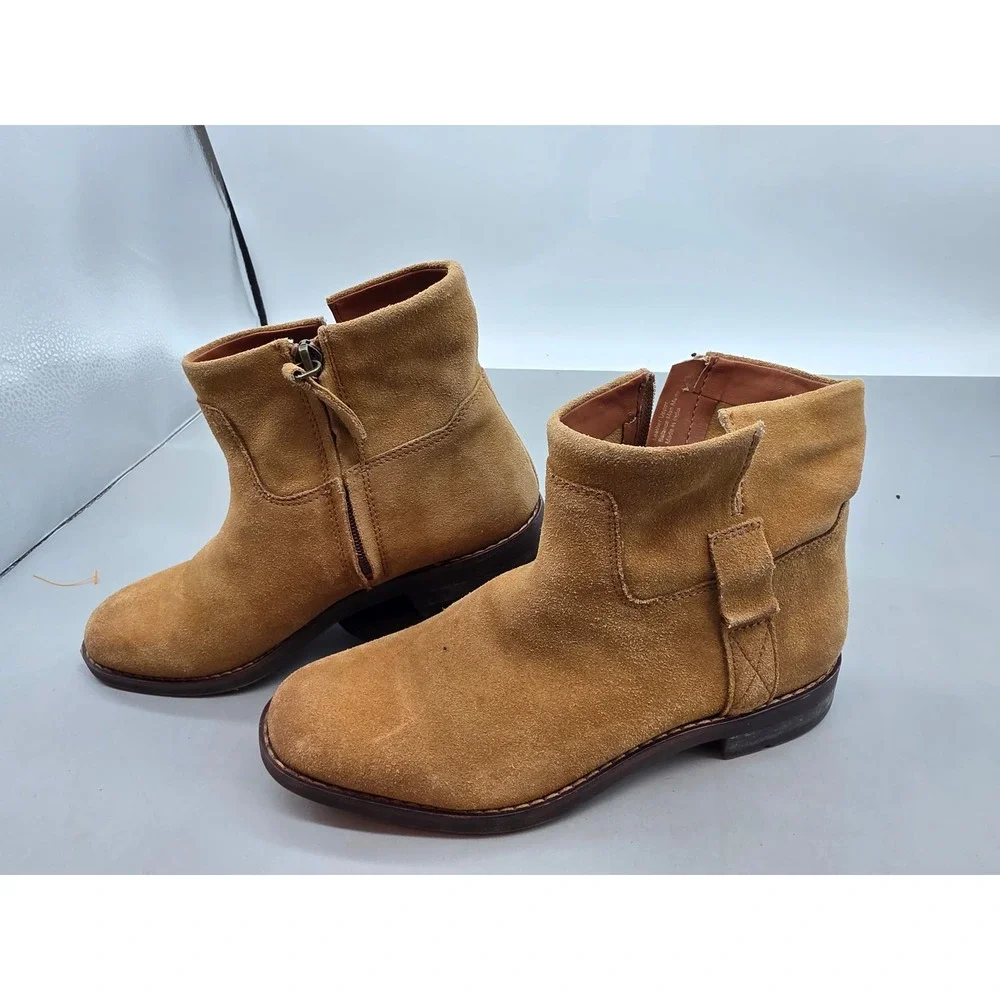 Franco Sarto Malina Tan Suede Ankle Boots‎ Womens 7.5 M Side Zip Round Toe