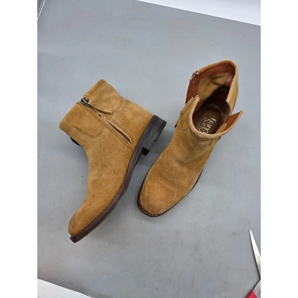 Franco Sarto Malina Tan Suede Ankle Boots‎ Womens 7.5 M Side Zip Round Toe