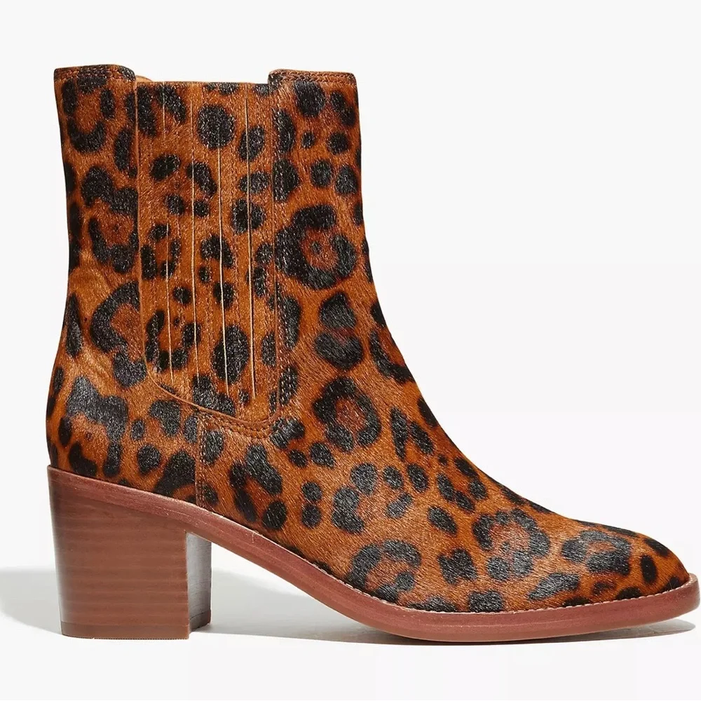 Madewell The Autumn High Chelsea Boot in Leopard Calf Hair- New