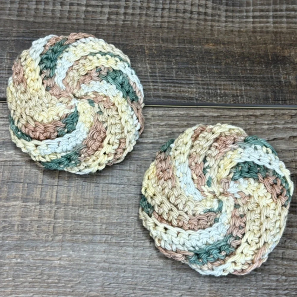 Handcrafted‎ Crochet Spiral Tawashi and Face Round Scrubbies Set Cotton Yarn
