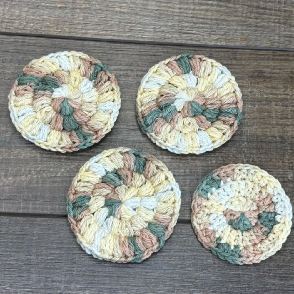 Handcrafted‎ Crochet Spiral Tawashi and Face Round Scrubbies Set Cotton Yarn
