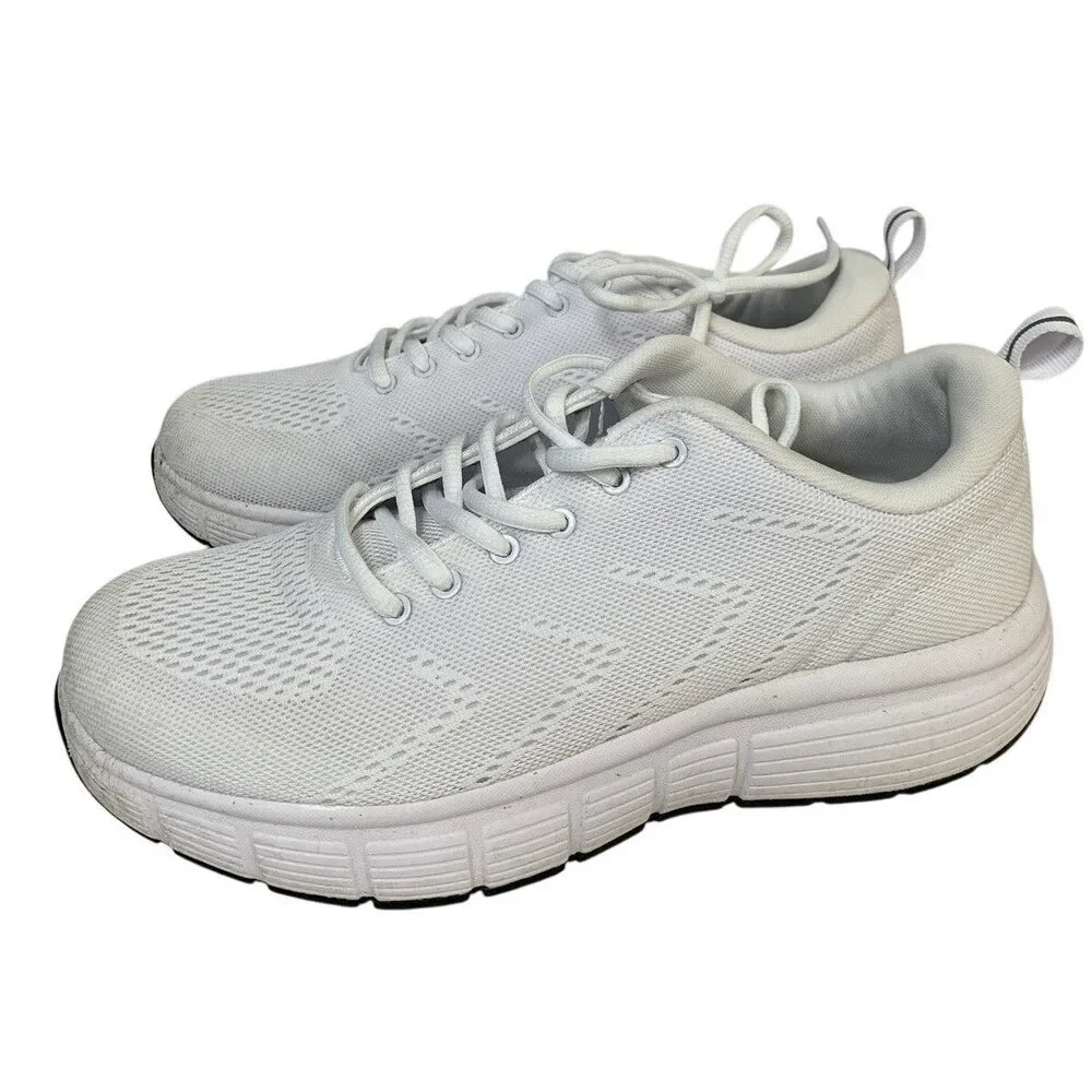Kirkland Signature Mens 8.5 White Sneaker Comfort Walker Lace Up Round Toe Shoes