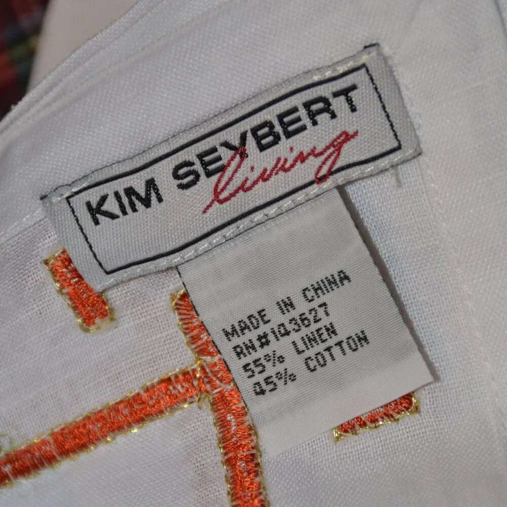 RARE KIM SEYBERT LIVING 4 ORANGE EMBROIDERED GREEK KEY COCKTAIL BAR NAPKIN