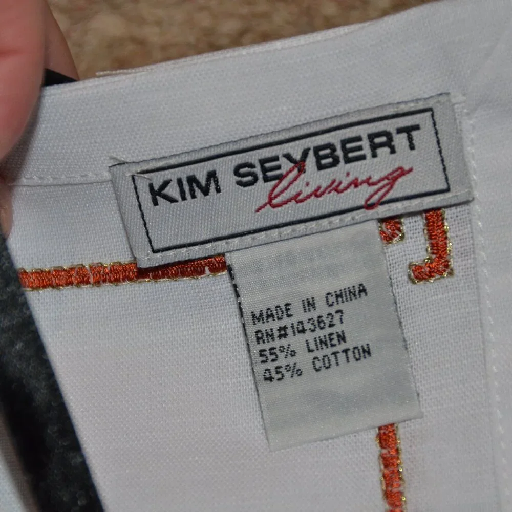 RARE KIM SEYBERT LIVING 4 ORANGE EMBROIDERED GREEK KEY COCKTAIL BAR NAPKIN