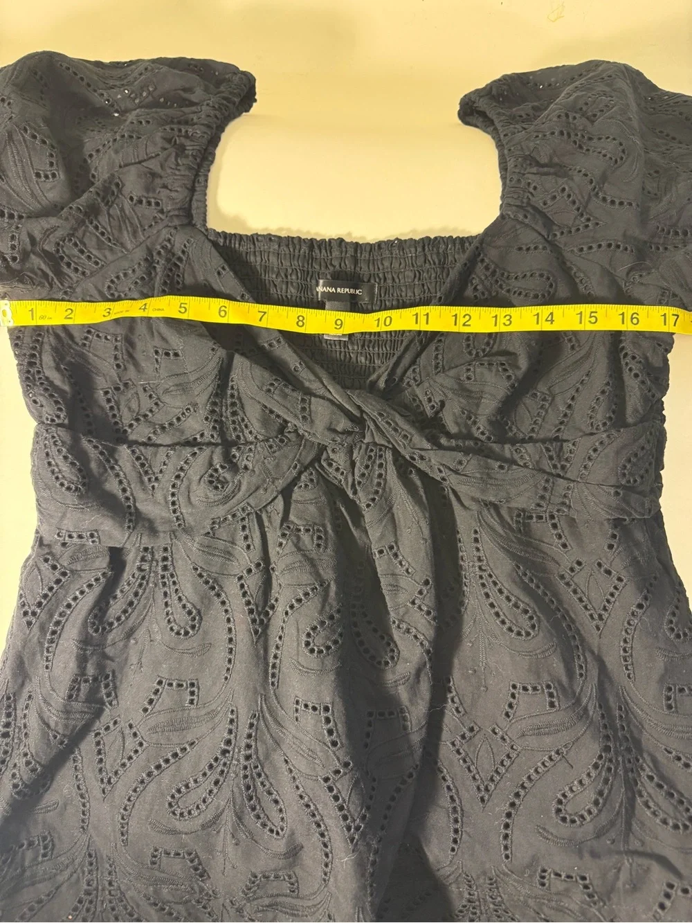 Banana Republic Black Eyelet Peasant Top - twist front