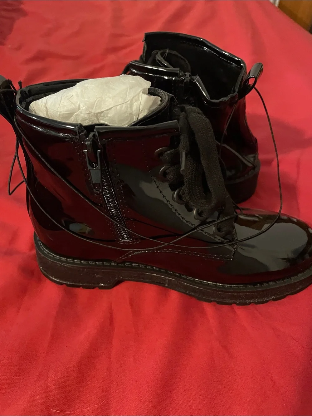 MIA Kids Black Patent Lace-Up Ankle Boots with Side Zip