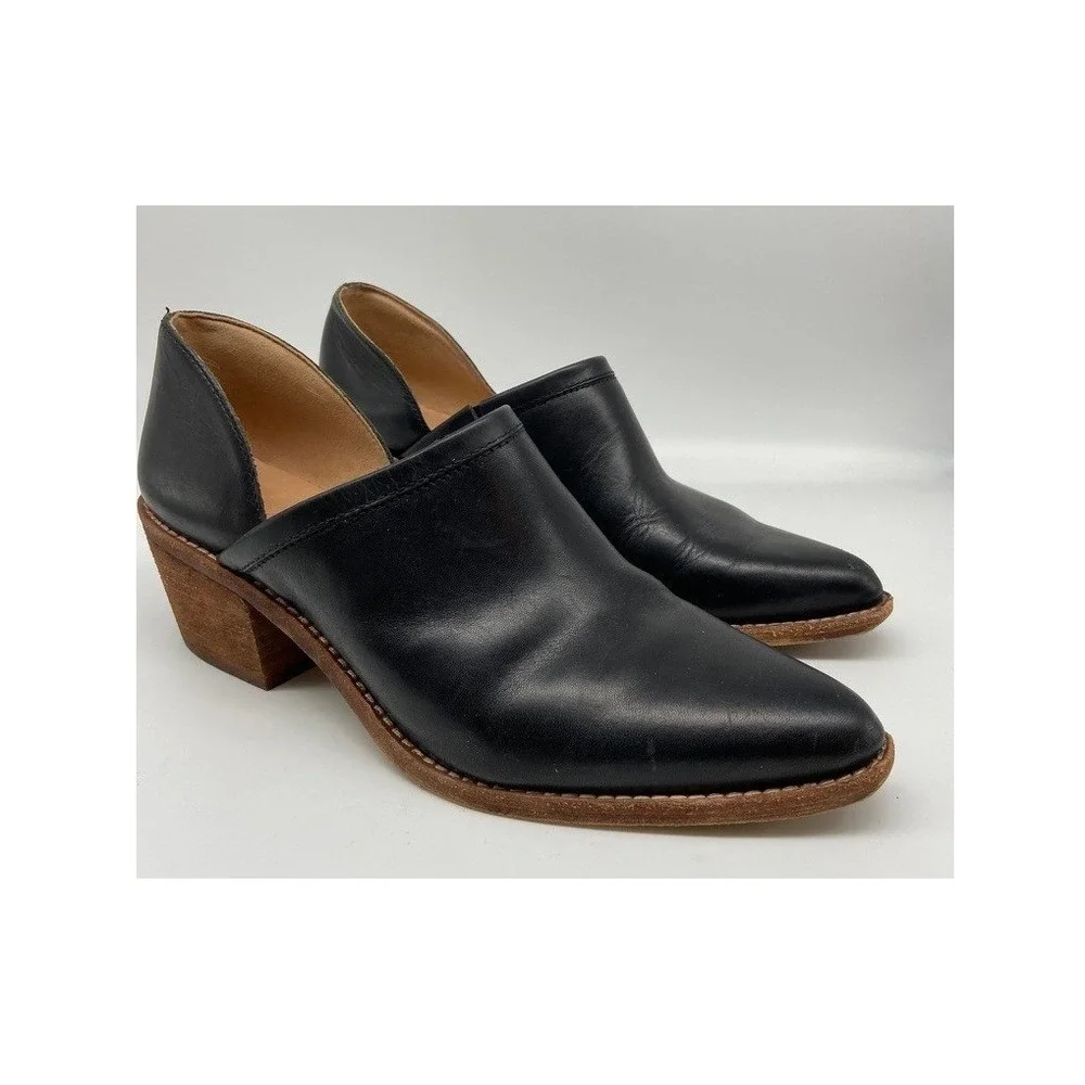 Madewell Bootie 9.5 The Brady Low-Cut Black Leather Pointed Block‎ Heel K4979