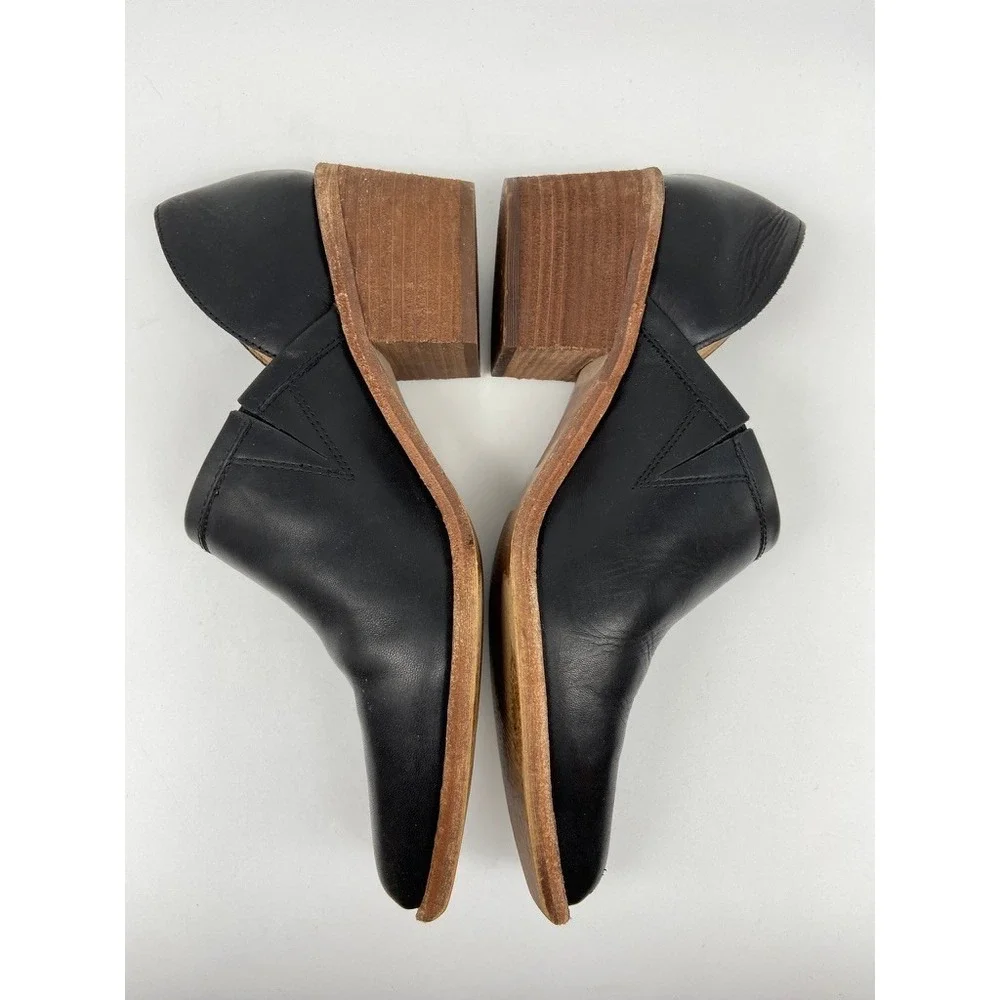 Madewell Bootie 9.5 The Brady Low-Cut Black Leather Pointed Block‎ Heel K4979