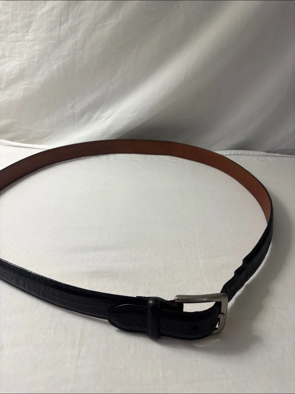 Men's Brown Leather Belt with Black Textured Buckle Loop Arden Leather Company.