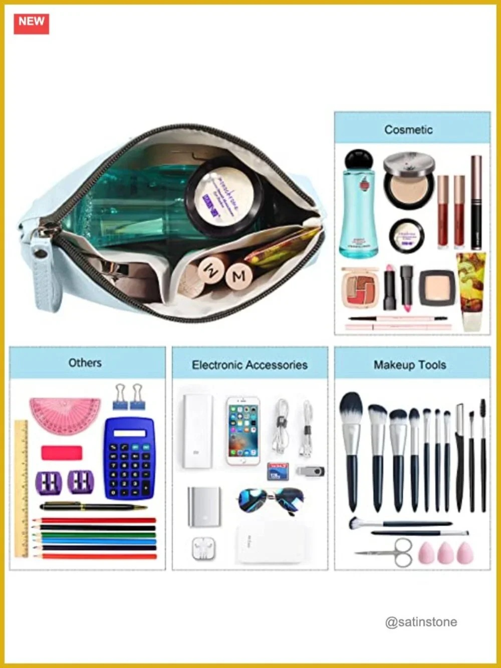 Waterproof PU Leather Small Makeup Bag with Zipper, Travel Cosmetic Pouch with