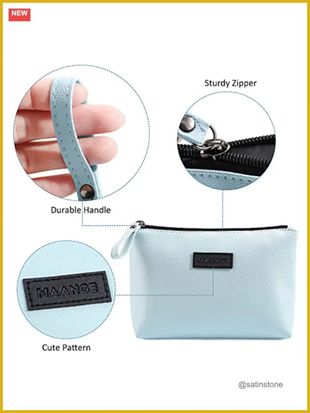 Waterproof PU Leather Small Makeup Bag with Zipper, Travel Cosmetic Pouch with