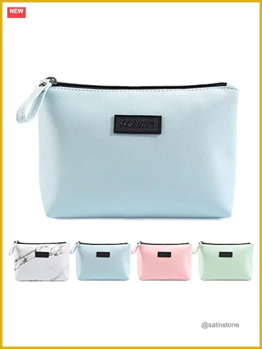 Waterproof PU Leather Small Makeup Bag with Zipper, Travel Cosmetic Pouch with