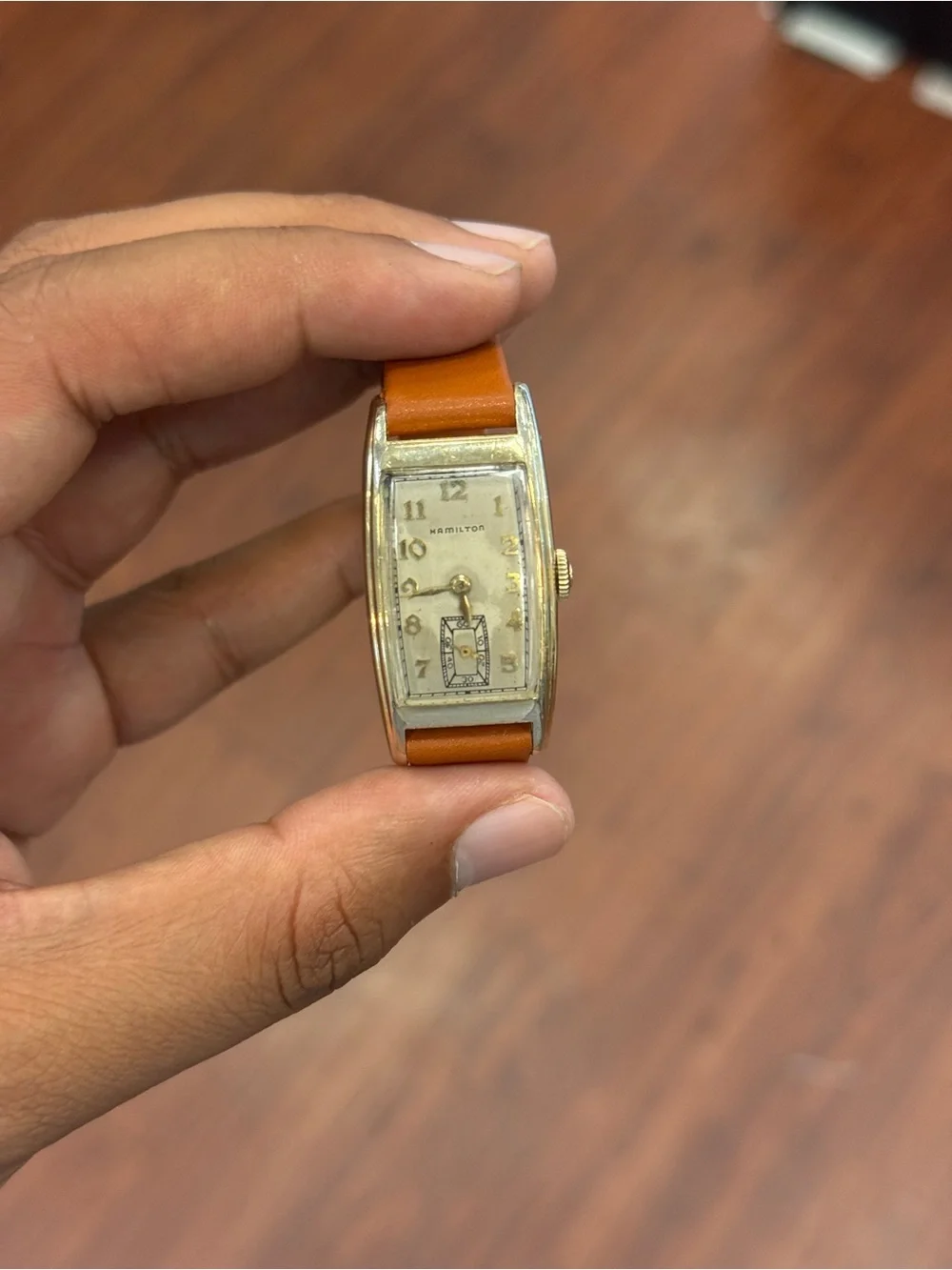 HAMILTON MENS 1940s CURVEX MECHANICAL 14k GOLD FILLED ART DECO WRISTWATCH