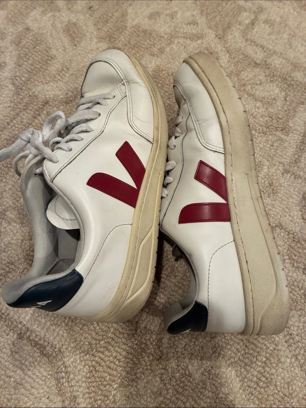 Veja White Leather Sneakers with Red V Detail