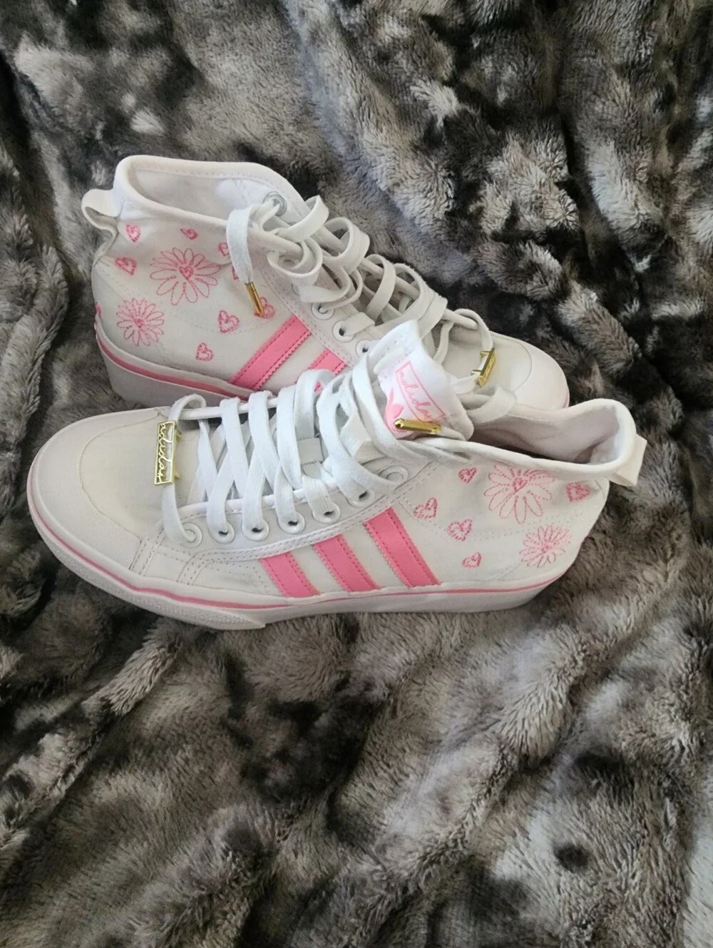 adidas White & Pink High-Top Sneakers with Floral Accents