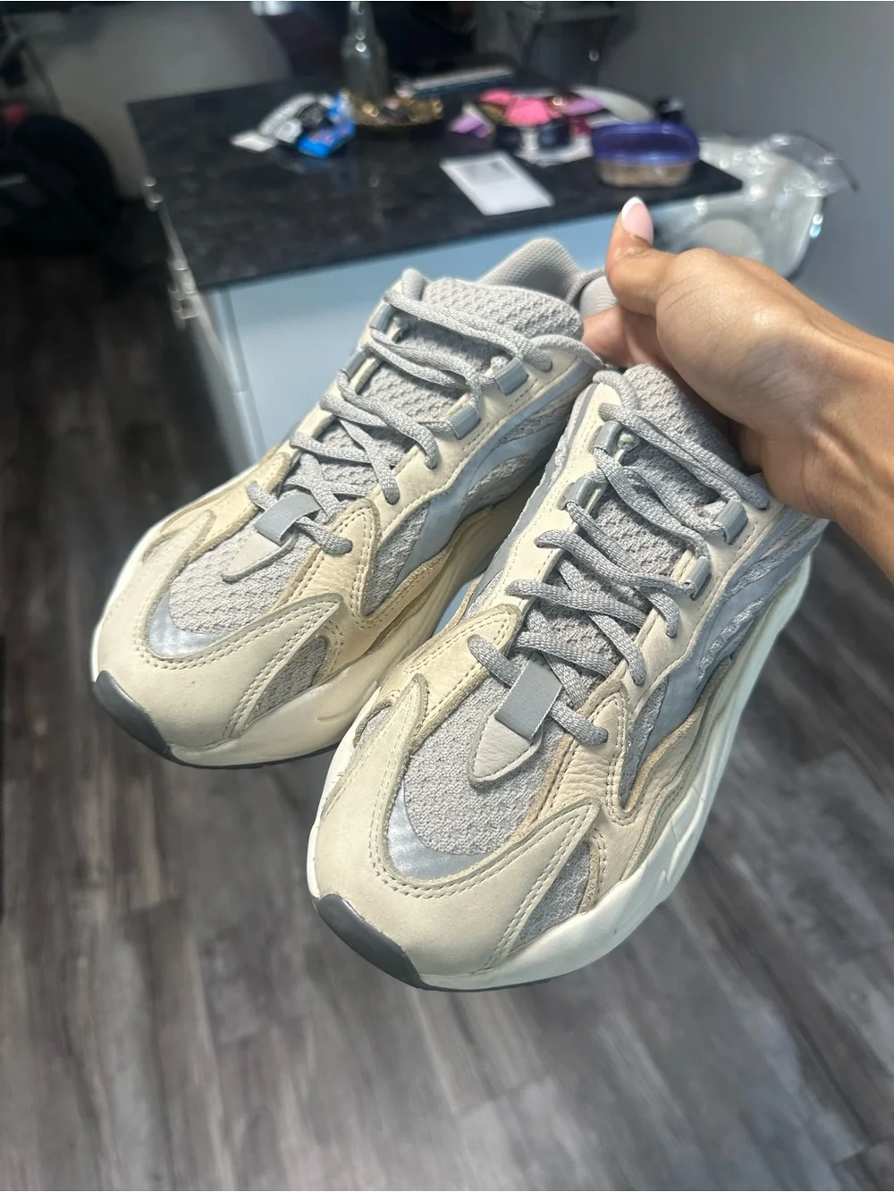 Yeezy Women's Tan/Gray Knit Sneakers