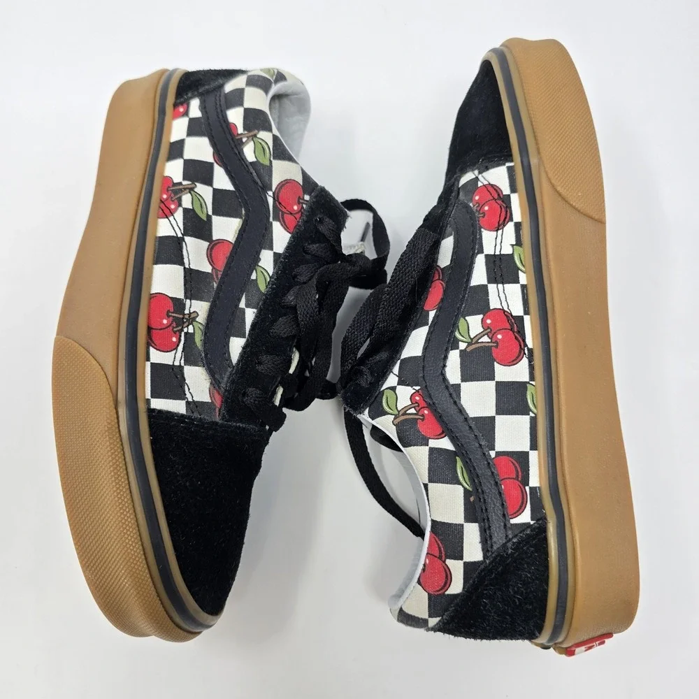 Vans Old Skool Platform Cherry Checkerboard Gum Sole Sneakers Womens 5.5 Black