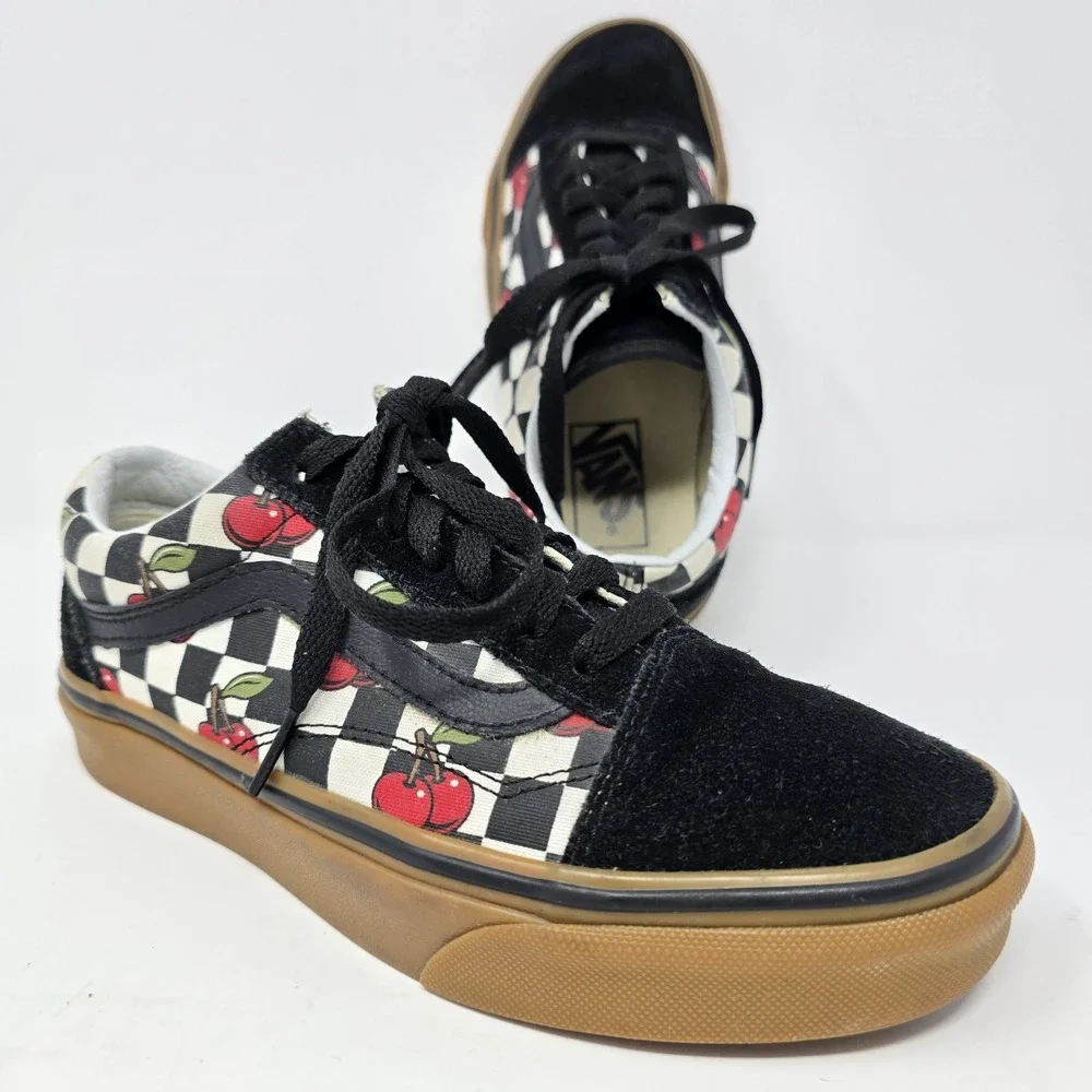 Vans Old Skool Platform Cherry Checkerboard Gum Sole Sneakers Womens 5.5 Black