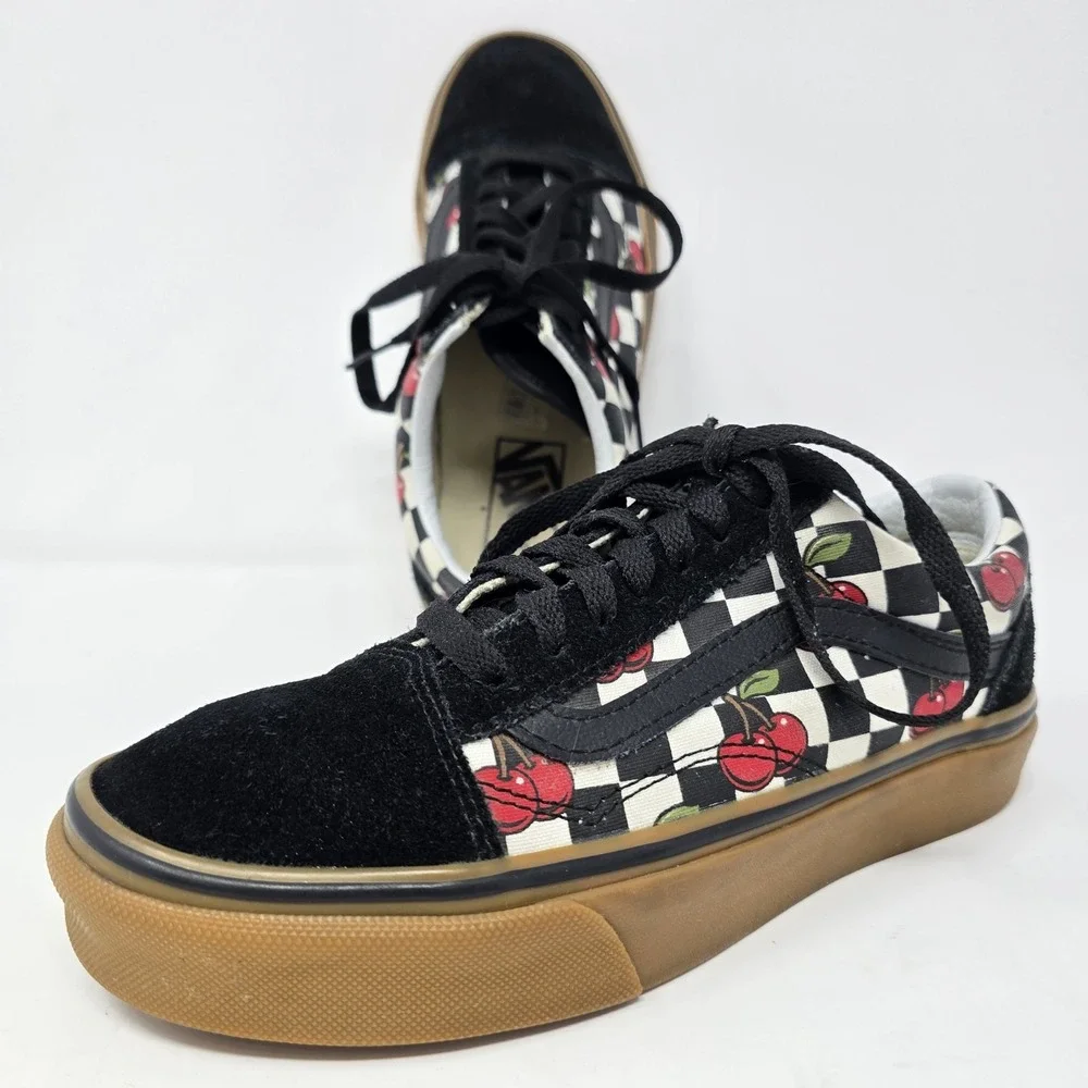Vans Old Skool Platform Cherry Checkerboard Gum Sole Sneakers Womens 5.5 Black