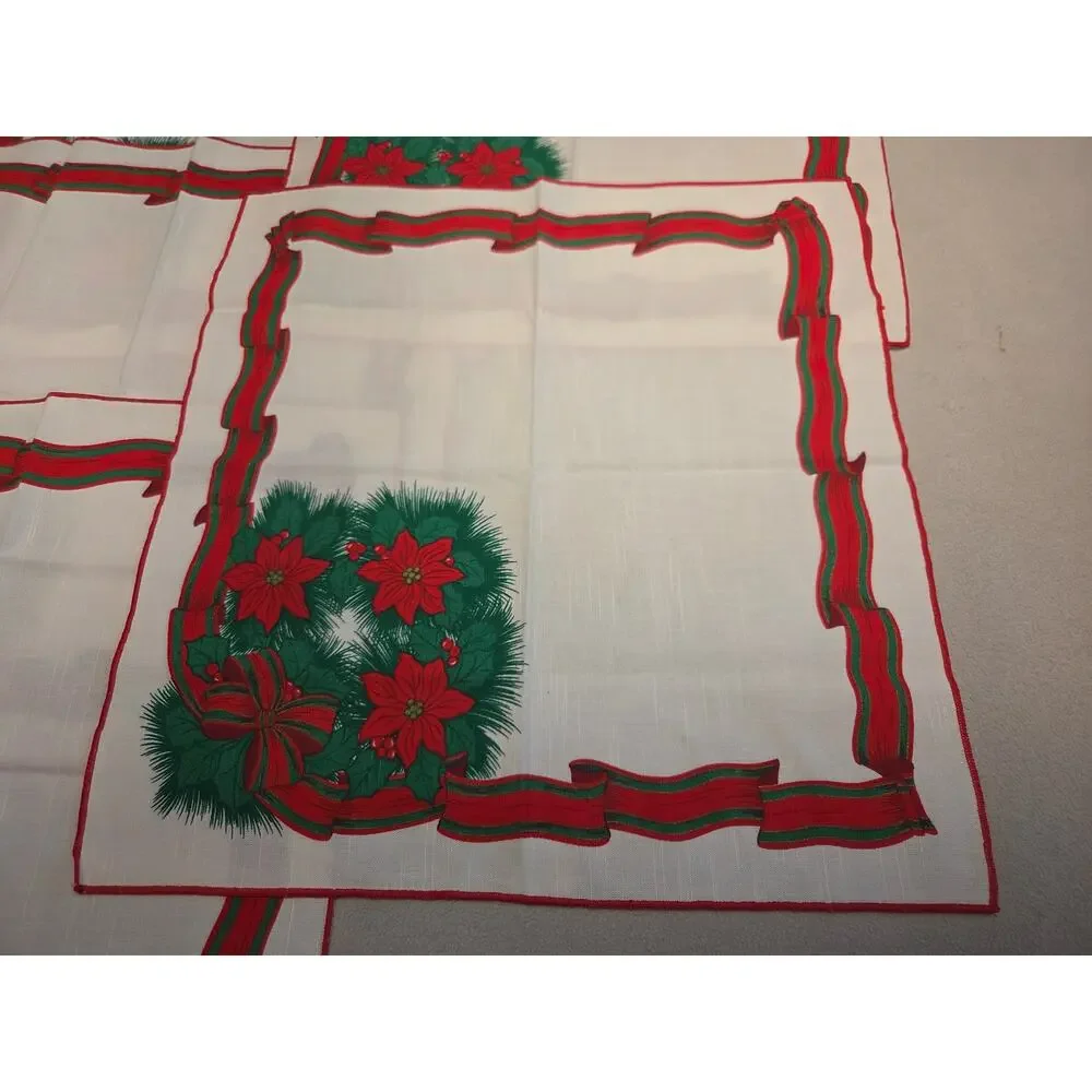 Lot 8 Vtg Christmas Cloth NAPKINS Red Holly Ribbon Green Brazil Wreath