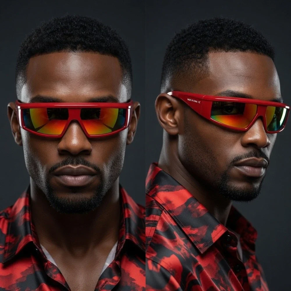 Red Mirrored Lens Shield Sunglasses Futuristic Sporty Fashion Trendy Sun Glasses