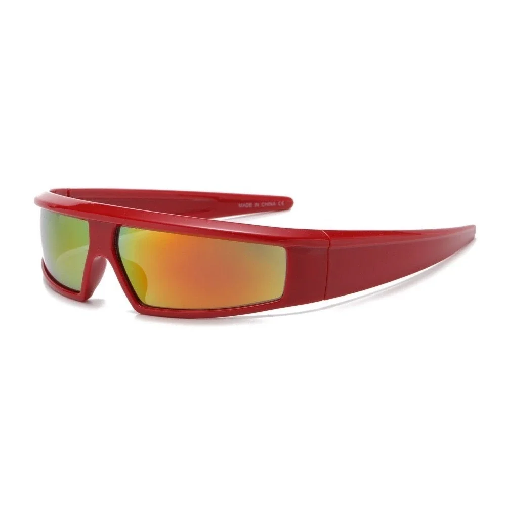 Red Mirrored Lens Shield Sunglasses Futuristic Sporty Fashion Trendy Sun Glasses
