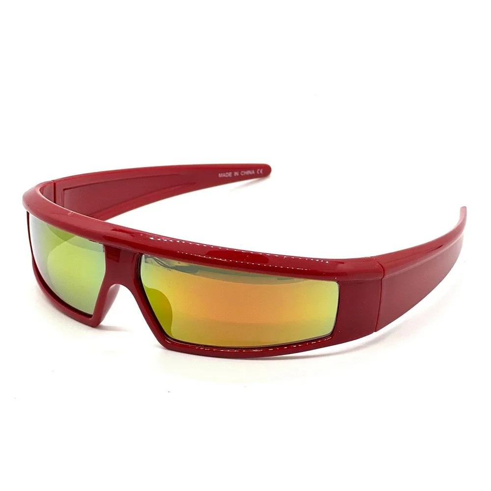 Red Mirrored Lens Shield Sunglasses Futuristic Sporty Fashion Trendy Sun Glasses