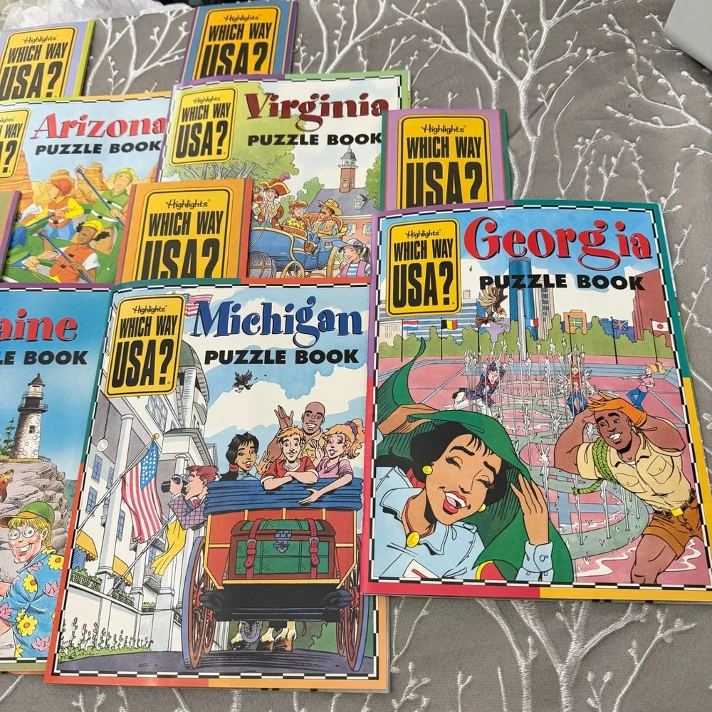 Highlights Which Way USA Puzzle Books Lot Of 10 Different‎ States with Maps