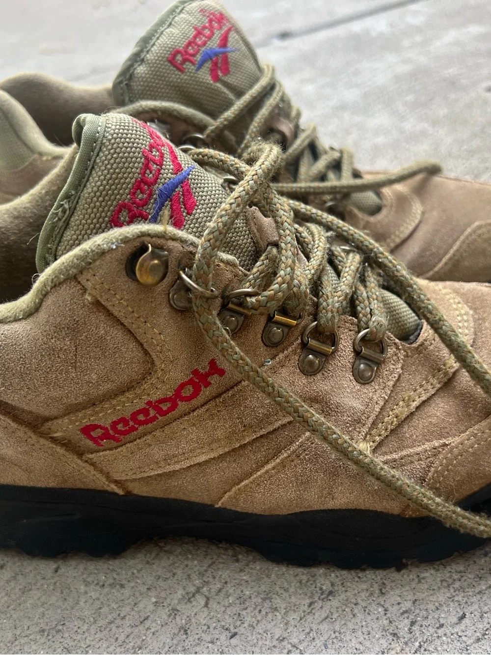 Vintage Retro 80’s Reebok Brown Olive Suede Hiking Boots Women 8 Men 6