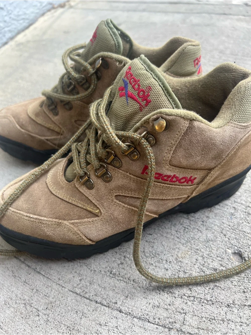 Vintage Retro 80’s Reebok Brown Olive Suede Hiking Boots Women 8 Men 6