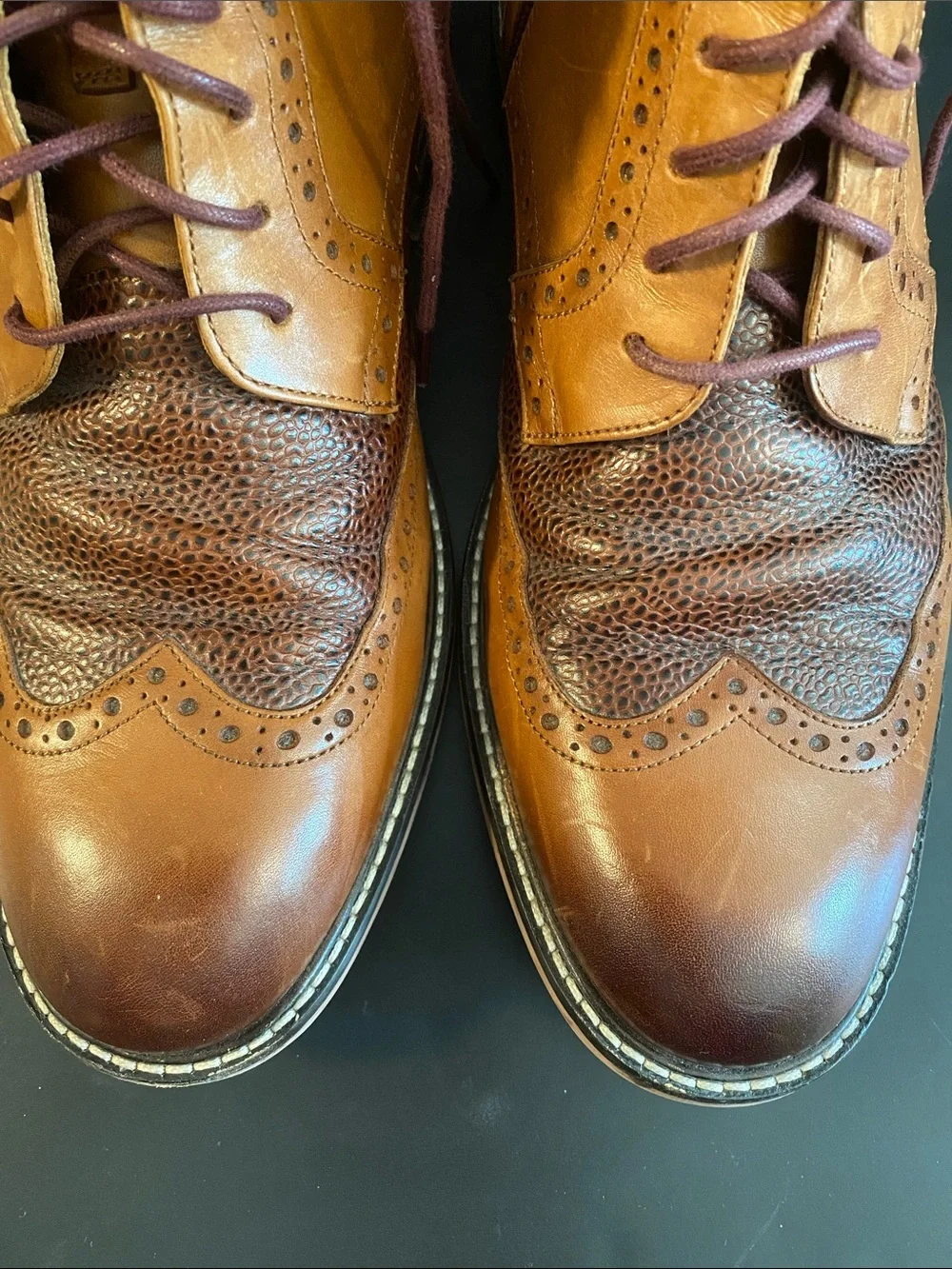 Thomas & Vine Men's Legend Wingtip Ankle Leather Boot Textured Detail Tan Sz 9