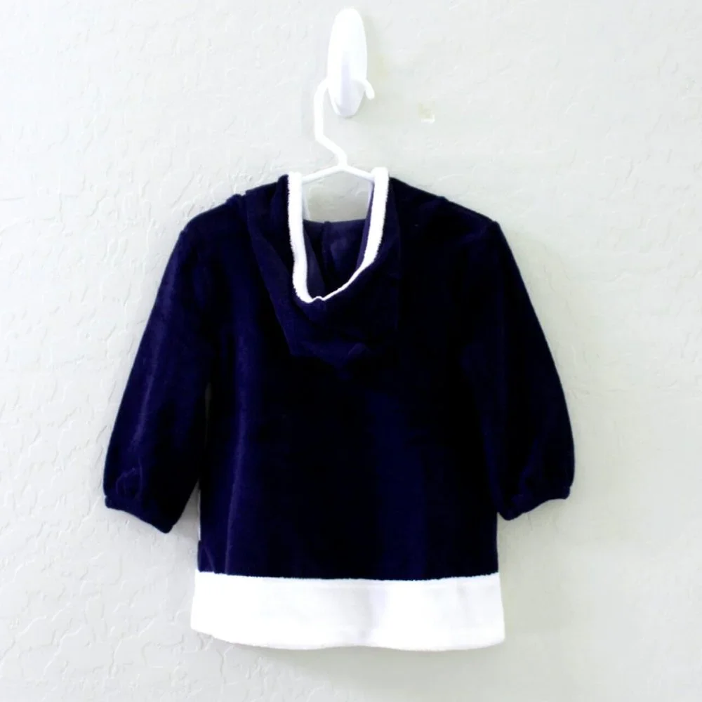Gymboree Navy Long Sleeve Daisy Terry Hooded Swim Cover Up Dress Size 12-18M