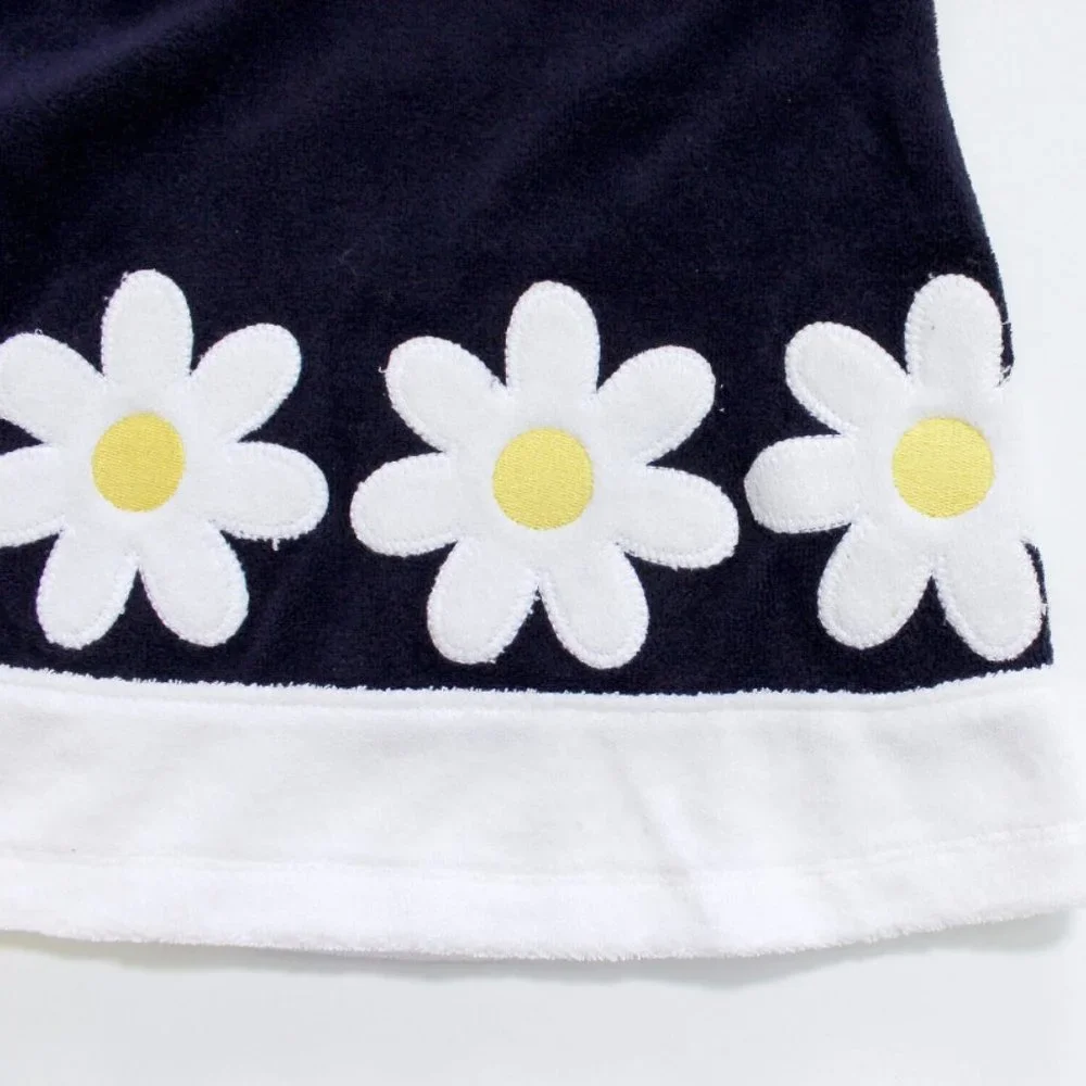 Gymboree Navy Long Sleeve Daisy Terry Hooded Swim Cover Up Dress Size 12-18M