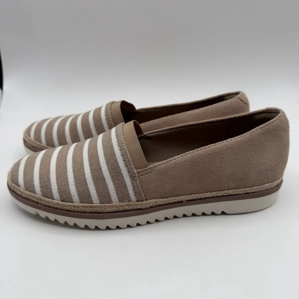 Clarks Serena Paige Women's Slip-on Espadrille Shoes 6‎ Tan White Nautical 14786