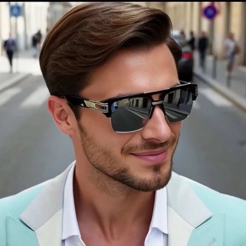 Aviator Sunglasses Mens Square Frame Gold Accents Fashion‎ Shades Driving Lentes