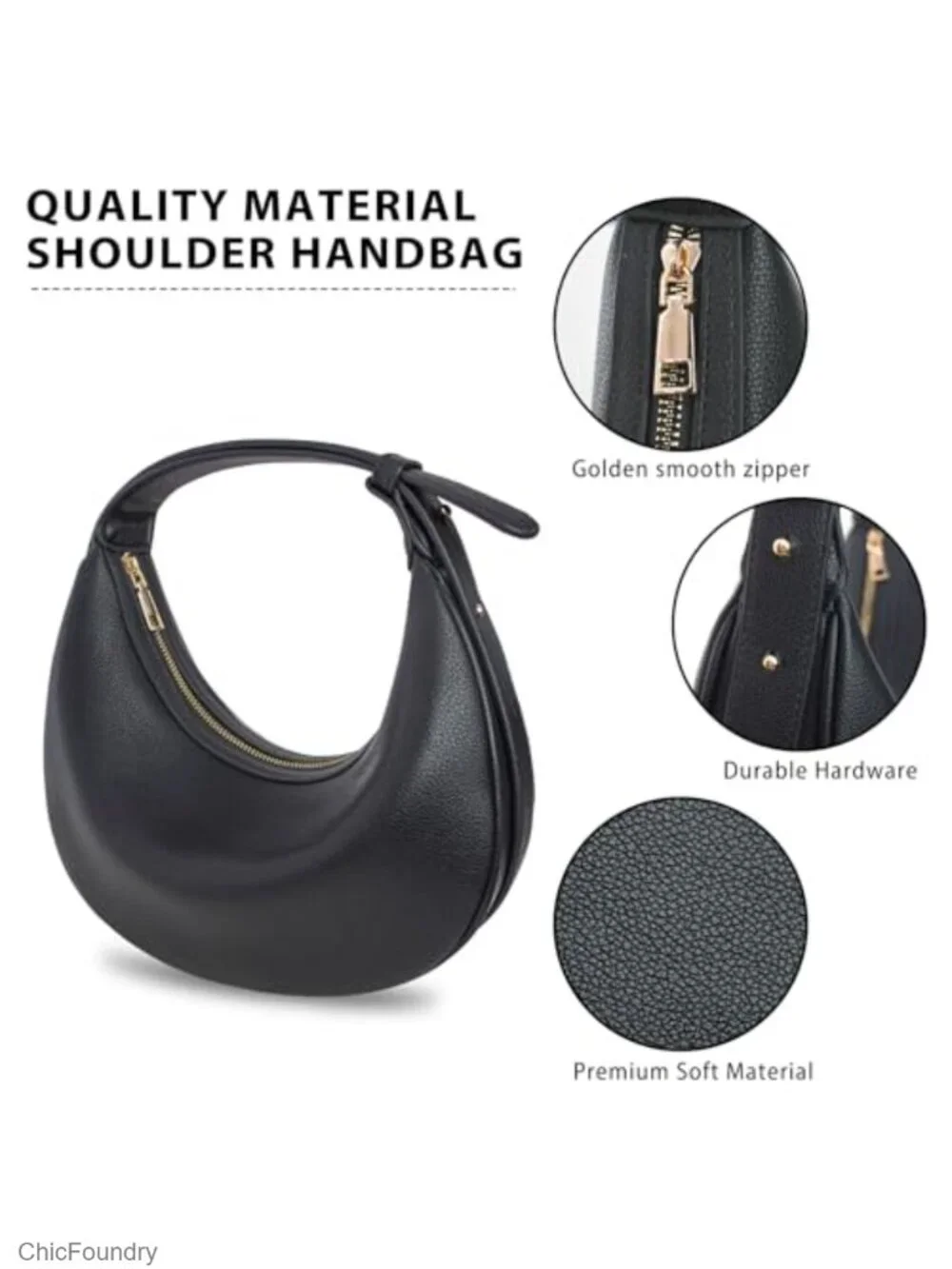 Crescent Shape Hobo Handbag Large Capacity Crossbody Shoulder Bag Leather