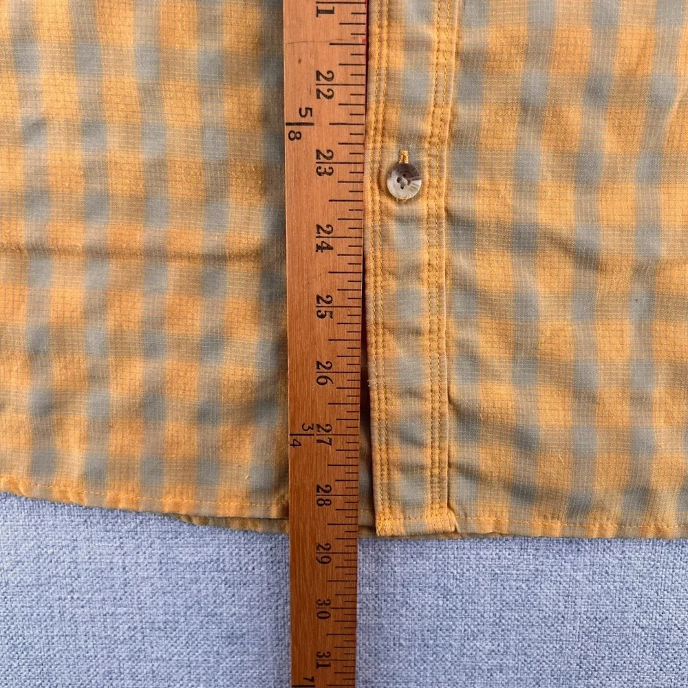 The North Face Gingham Button‎ Up Camp Shirt Men M Yellow Gray Outdoor Hiking