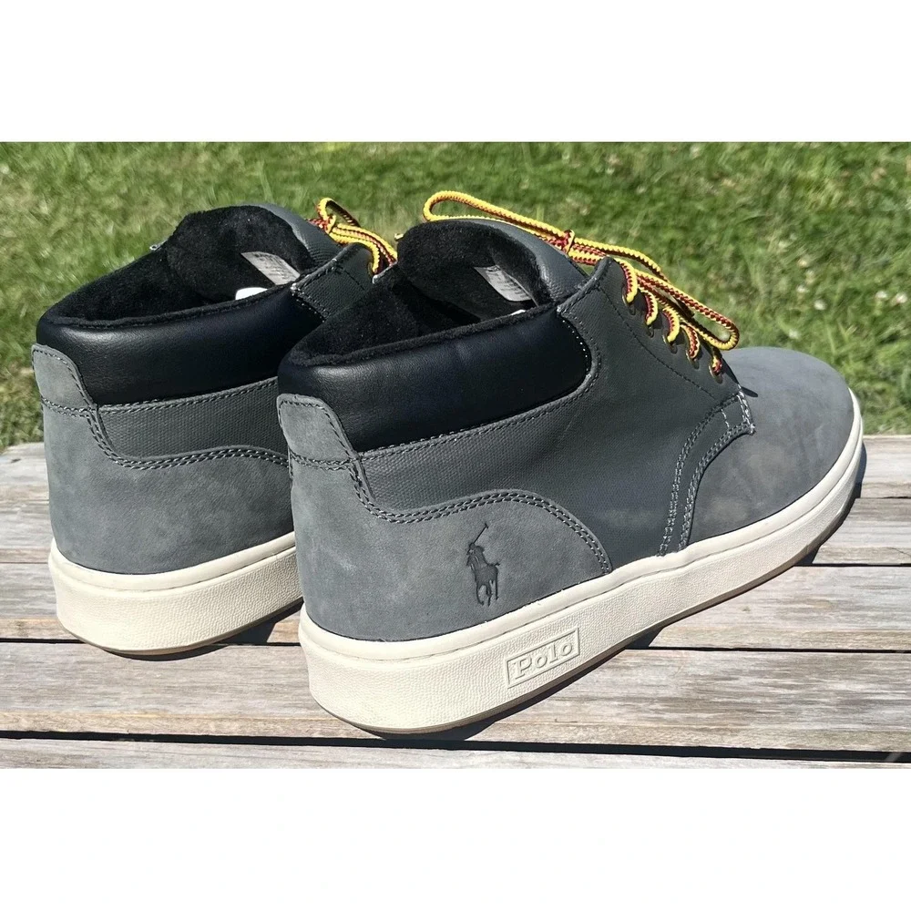 Polo Ralph Lauren Shoes Mens Size 9‎ Gray Sneaker Boot Leather Mid Top BO-LCB