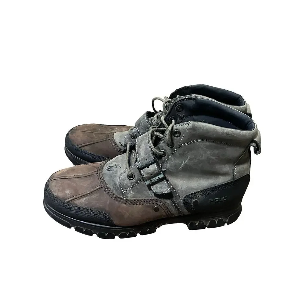 Polo Ralph Lauren Tyrek Boots Men 13D Brown Gray Oiled Leather Buckle Hiking