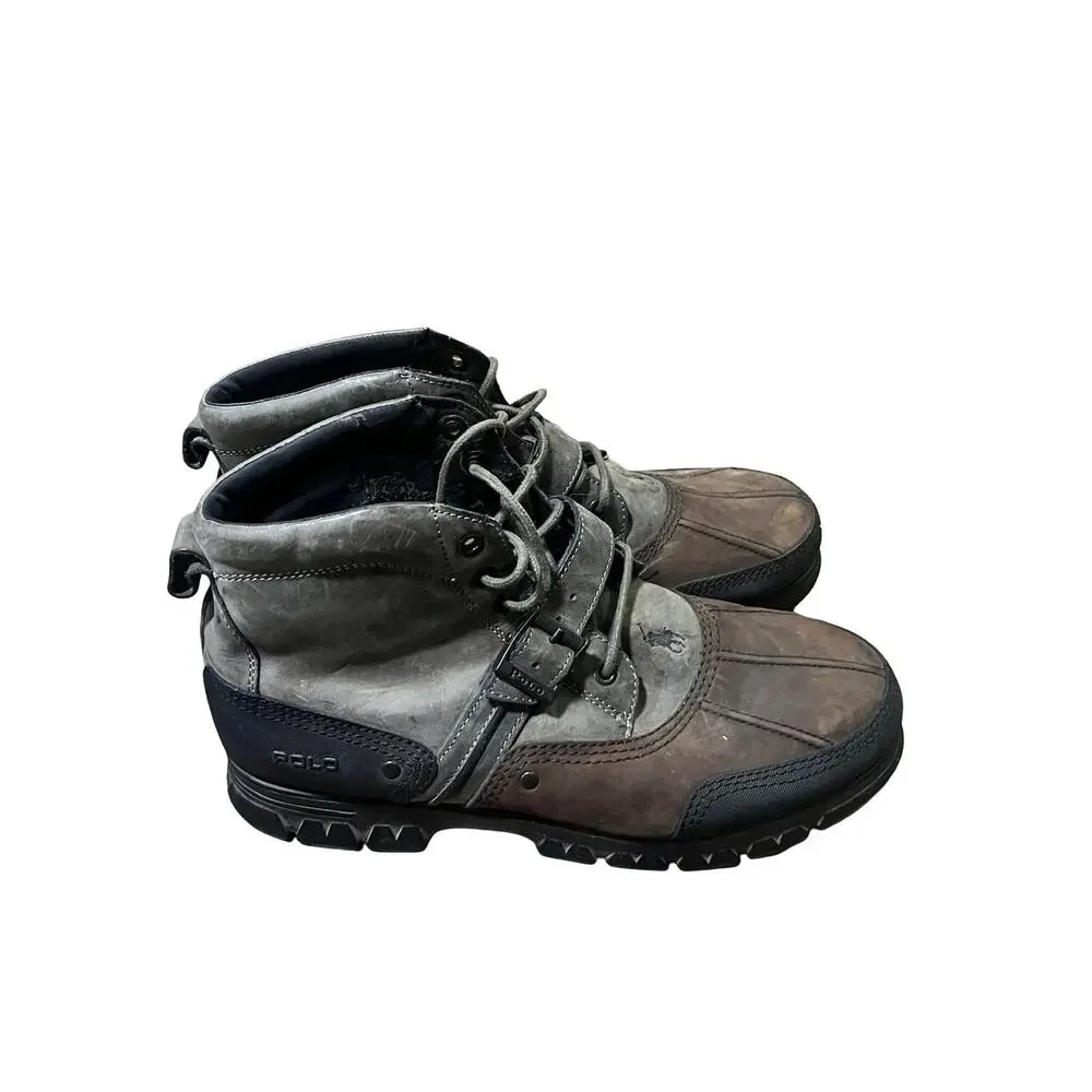 Polo Ralph Lauren Tyrek Boots Men 13D Brown Gray Oiled Leather Buckle Hiking