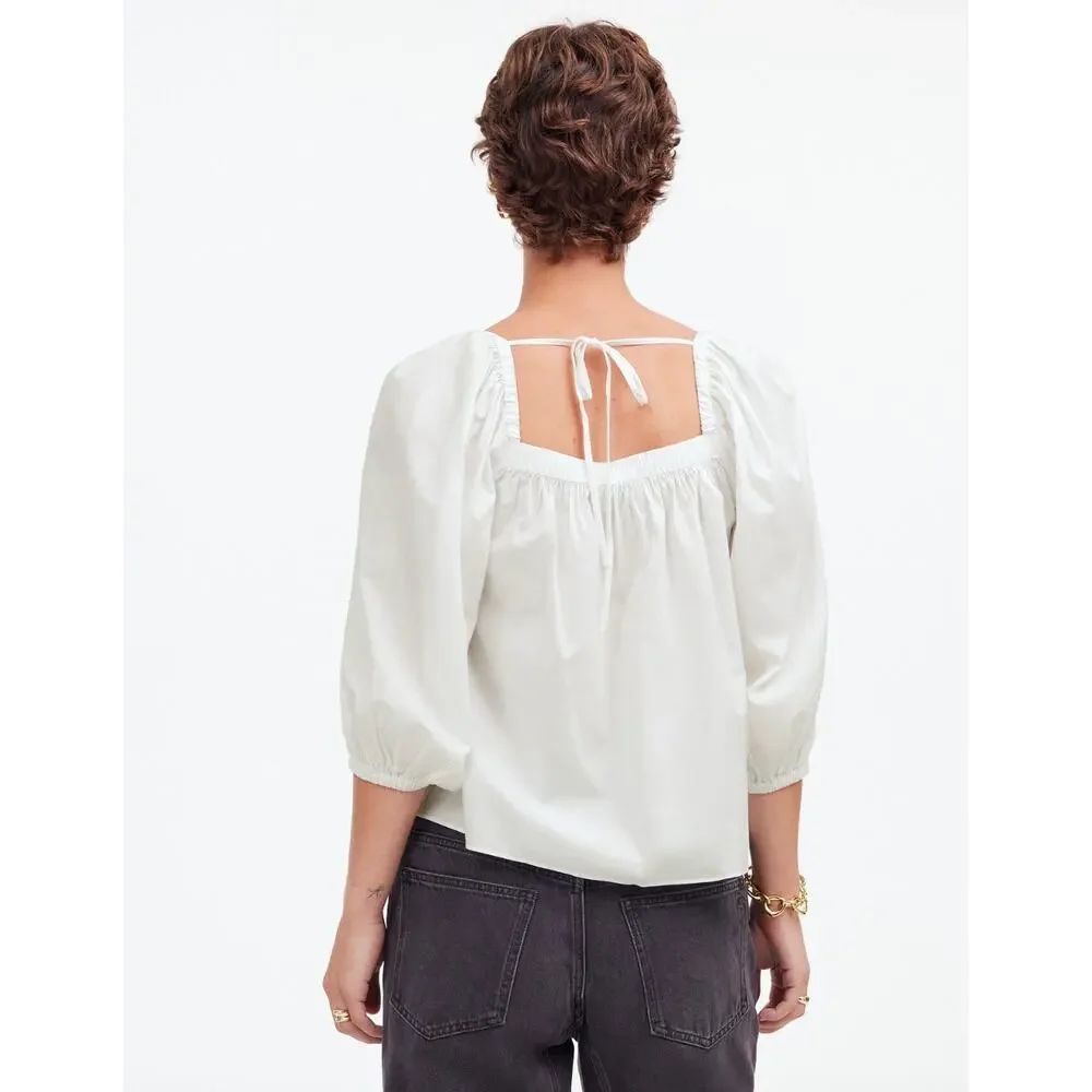 NEW Madewell Puff Sleeve Babydoll Top Blouse Cotton Cottagecore White US 00