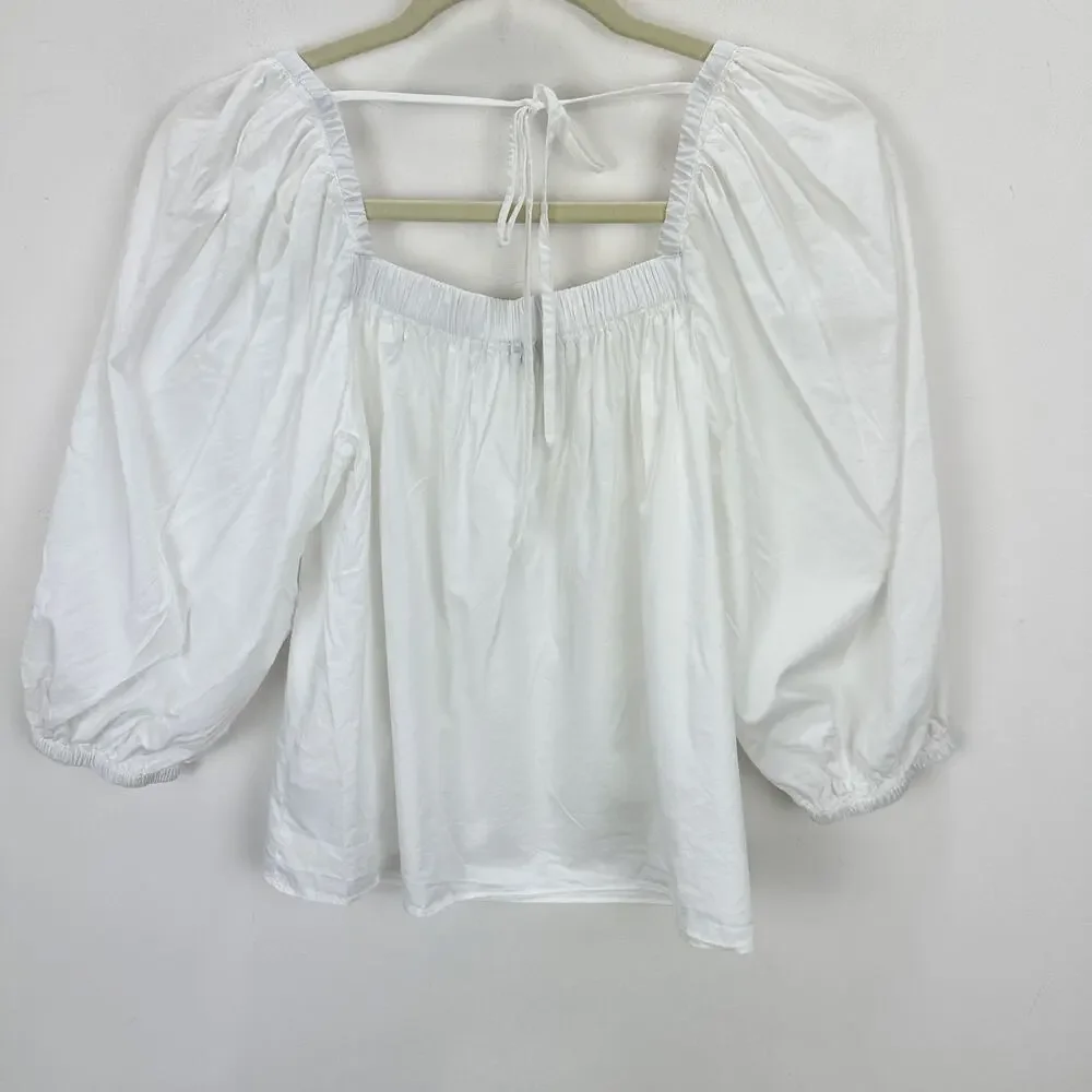 NEW Madewell Puff Sleeve Babydoll Top Blouse Cotton Cottagecore White US 00