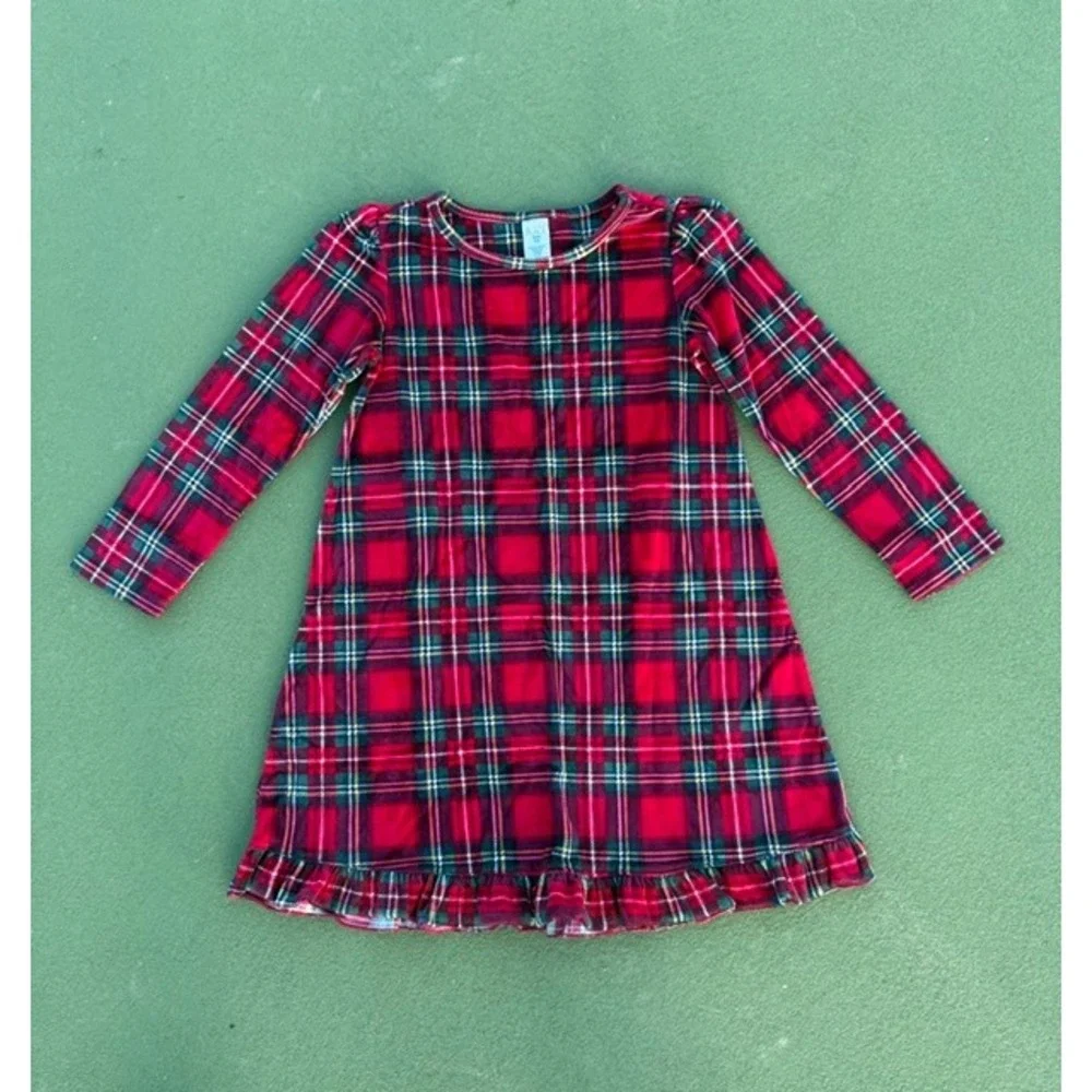 The Childrens Place Girls Red Plaid Fleece Nightgown Ruffle Hem Size‎ 7/8 M