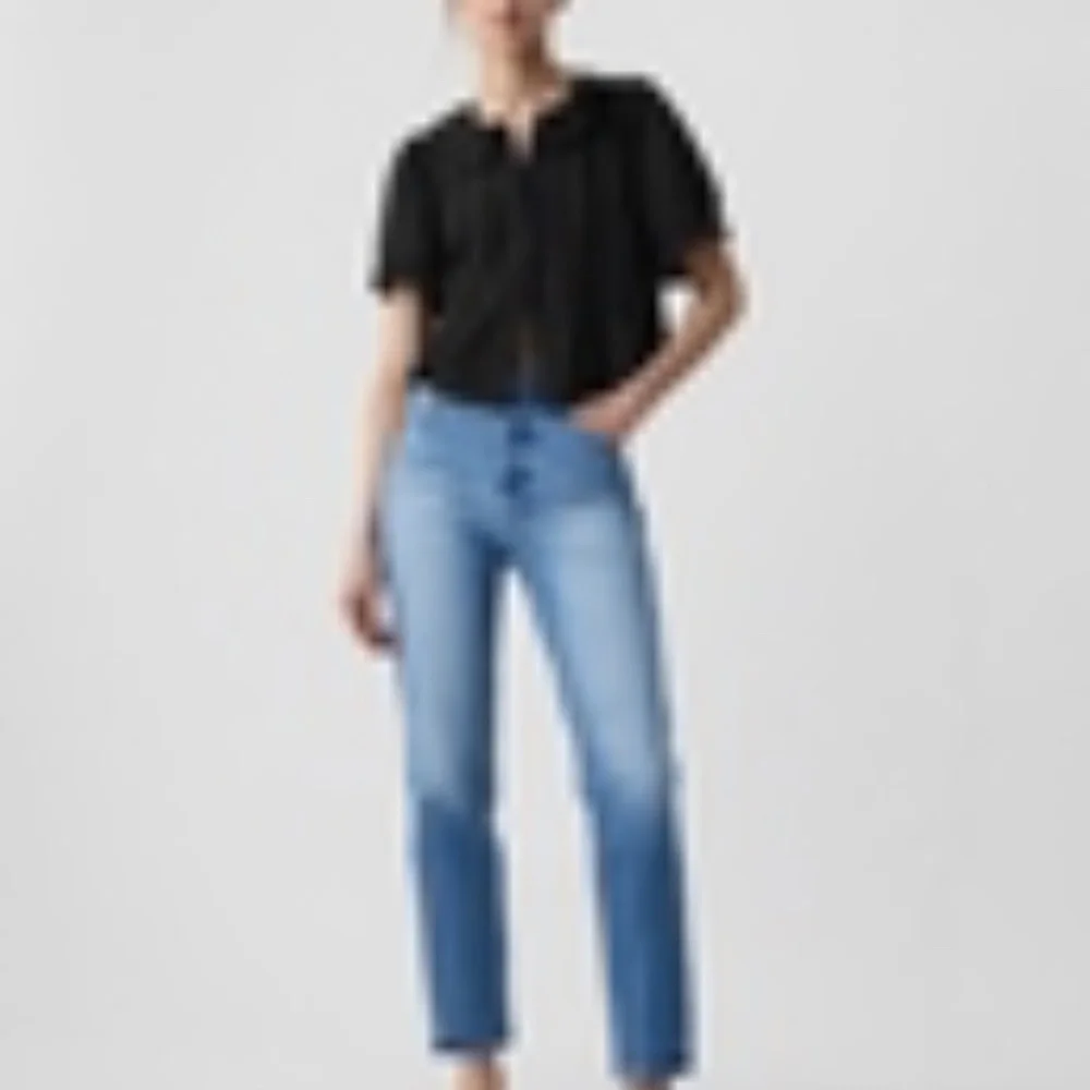 Doen Black Eyelet Cotton Puff Sleeve Blouse