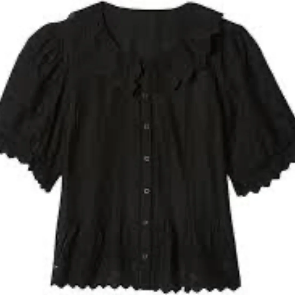 Doen Black Eyelet Cotton Puff Sleeve Blouse
