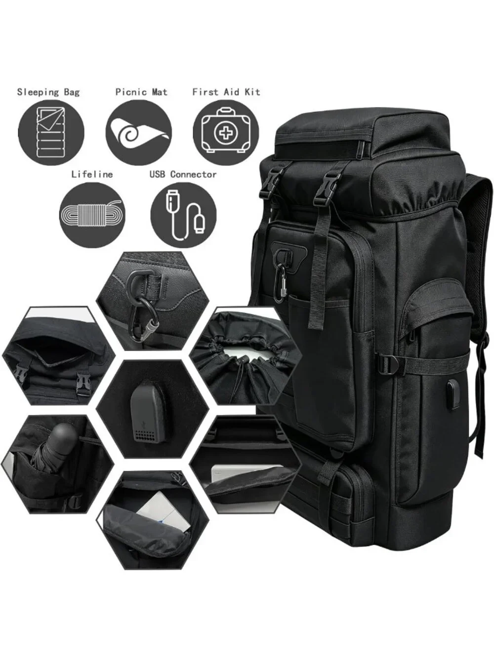 Large 80L/100L Hiking Backpack for Men & Women - Tactical Outdoor Travel