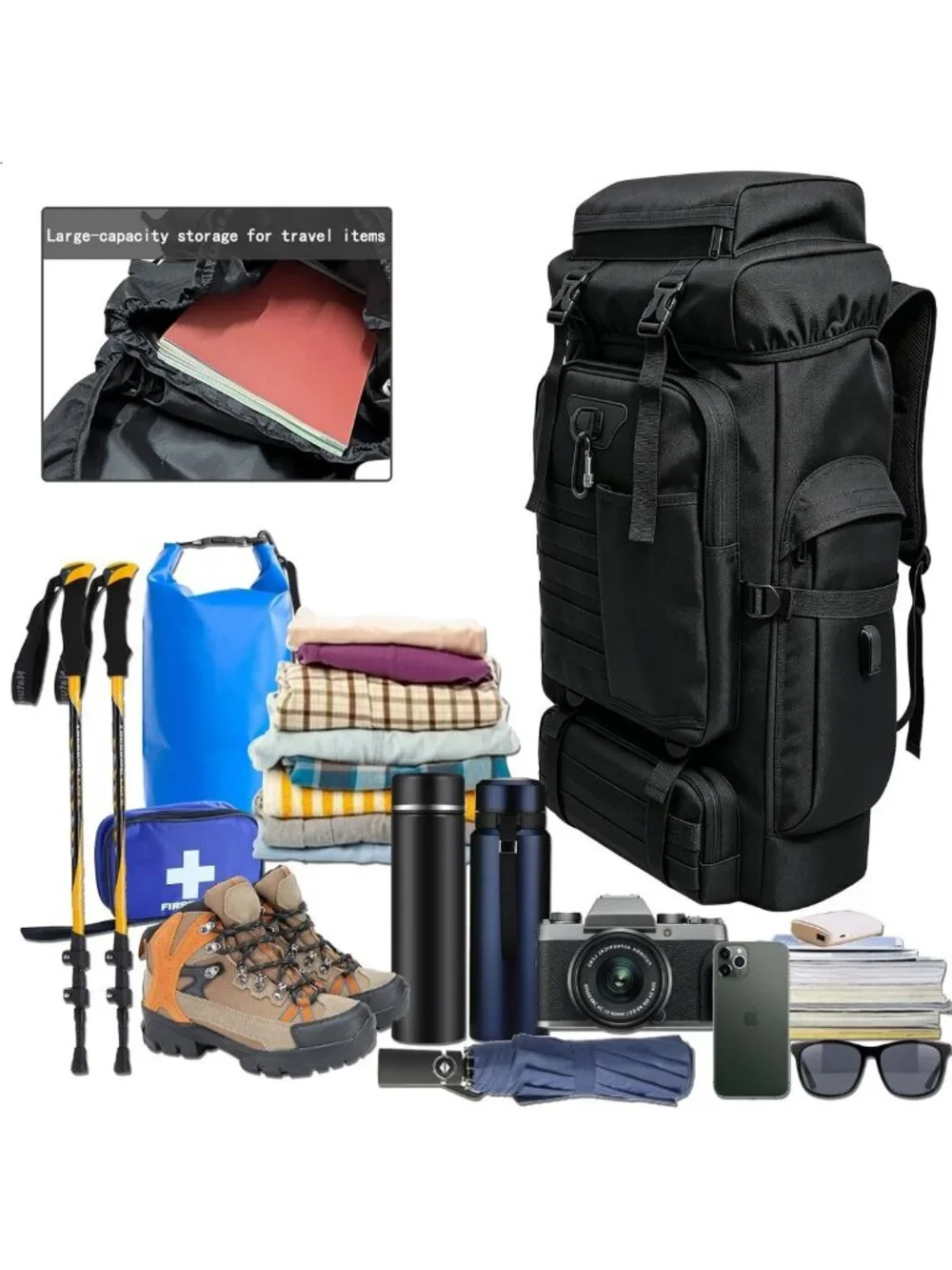 Large 80L/100L Hiking Backpack for Men & Women - Tactical Outdoor Travel