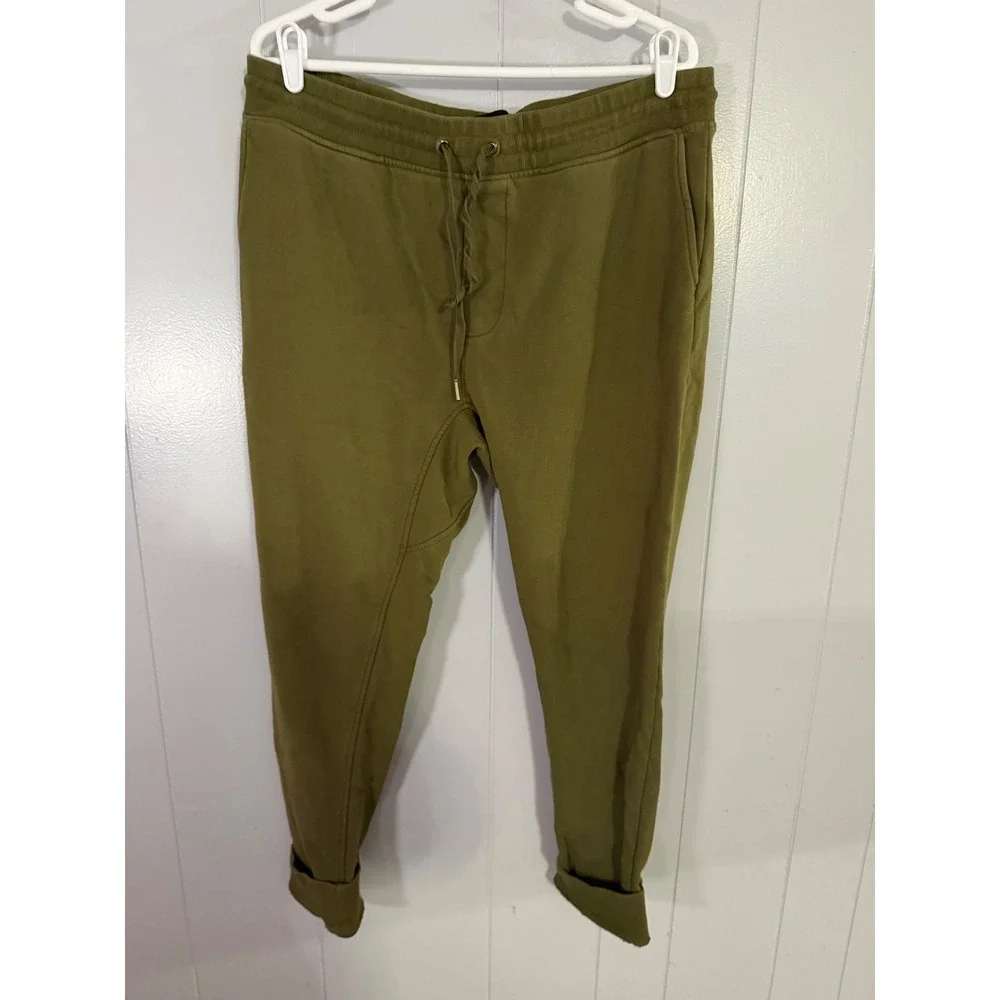 Banana Republic Jogger Pants Mens L Olive Green Tapered Fleece Drawstring EUC